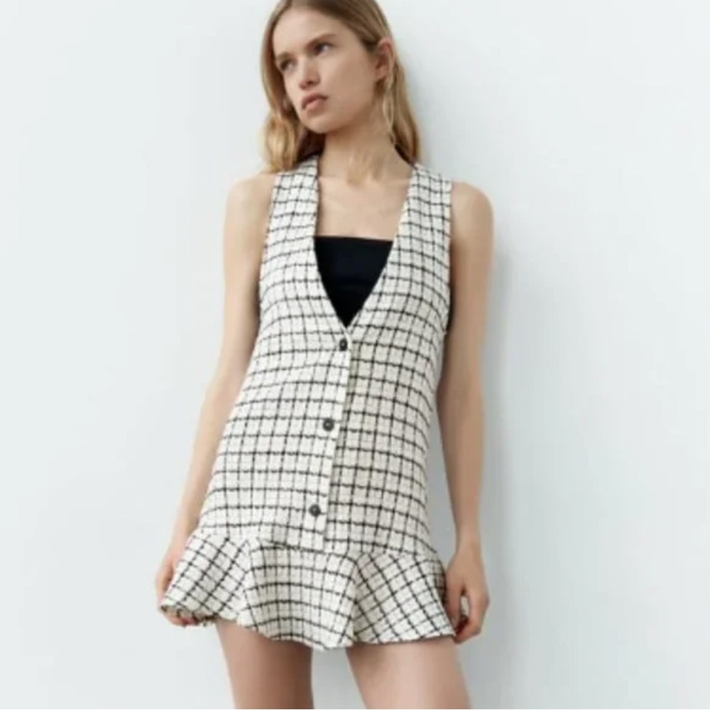 Zara Ecru/Black Plaid Dress